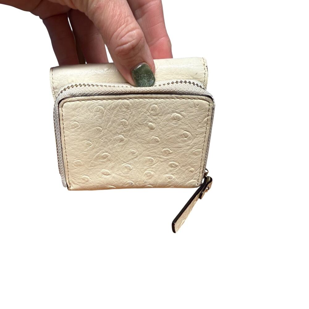 Kate Spade Small Tri Fold Wallet Ostrich Cream Y2K Zip Coin - Picture 9 of 9